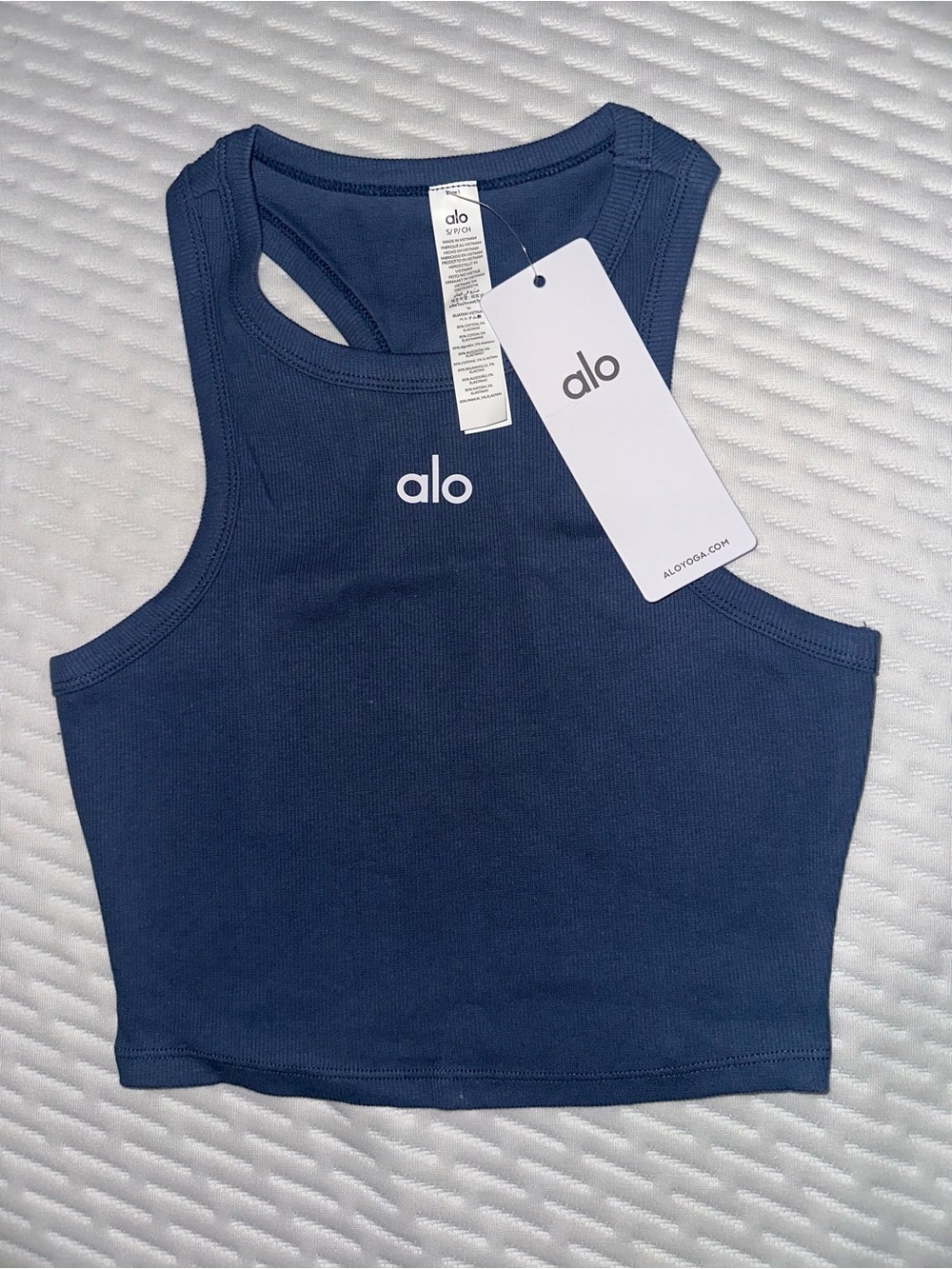 Alo women navy/white cropped aspire tank